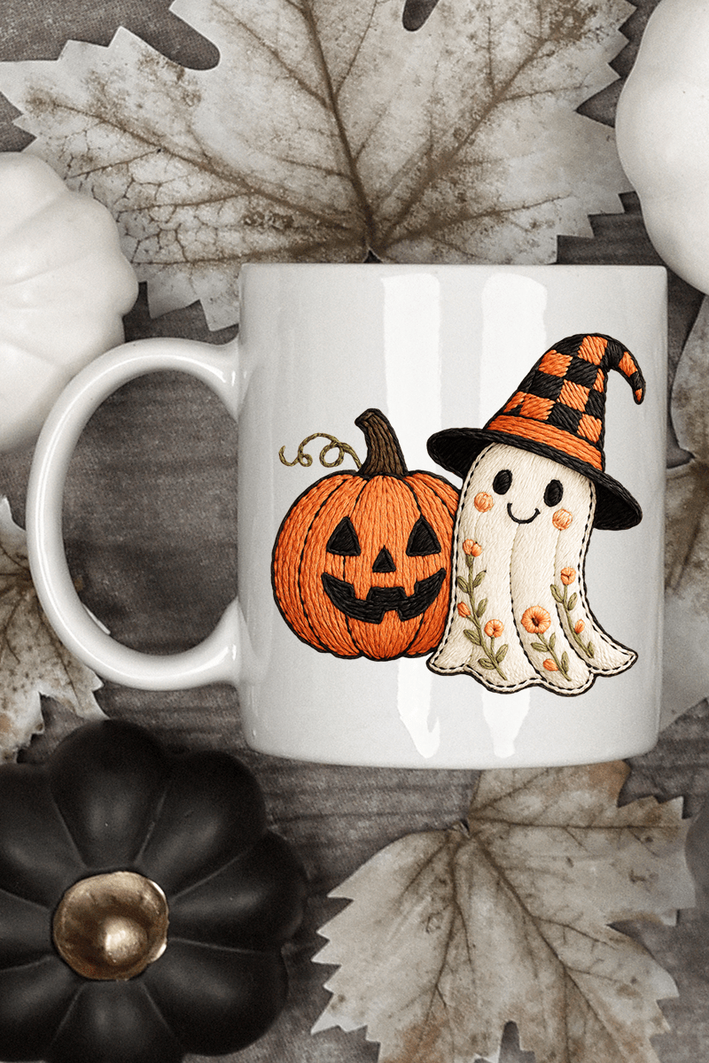 Boo - tiful Stitches Faux Embroidery Ceramic Mug - Wholesale Accessory Market