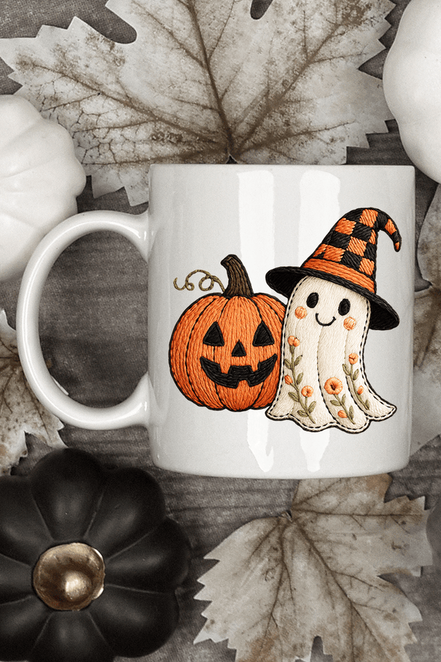 Boo - tiful Stitches Faux Embroidery Ceramic Mug - Wholesale Accessory Market