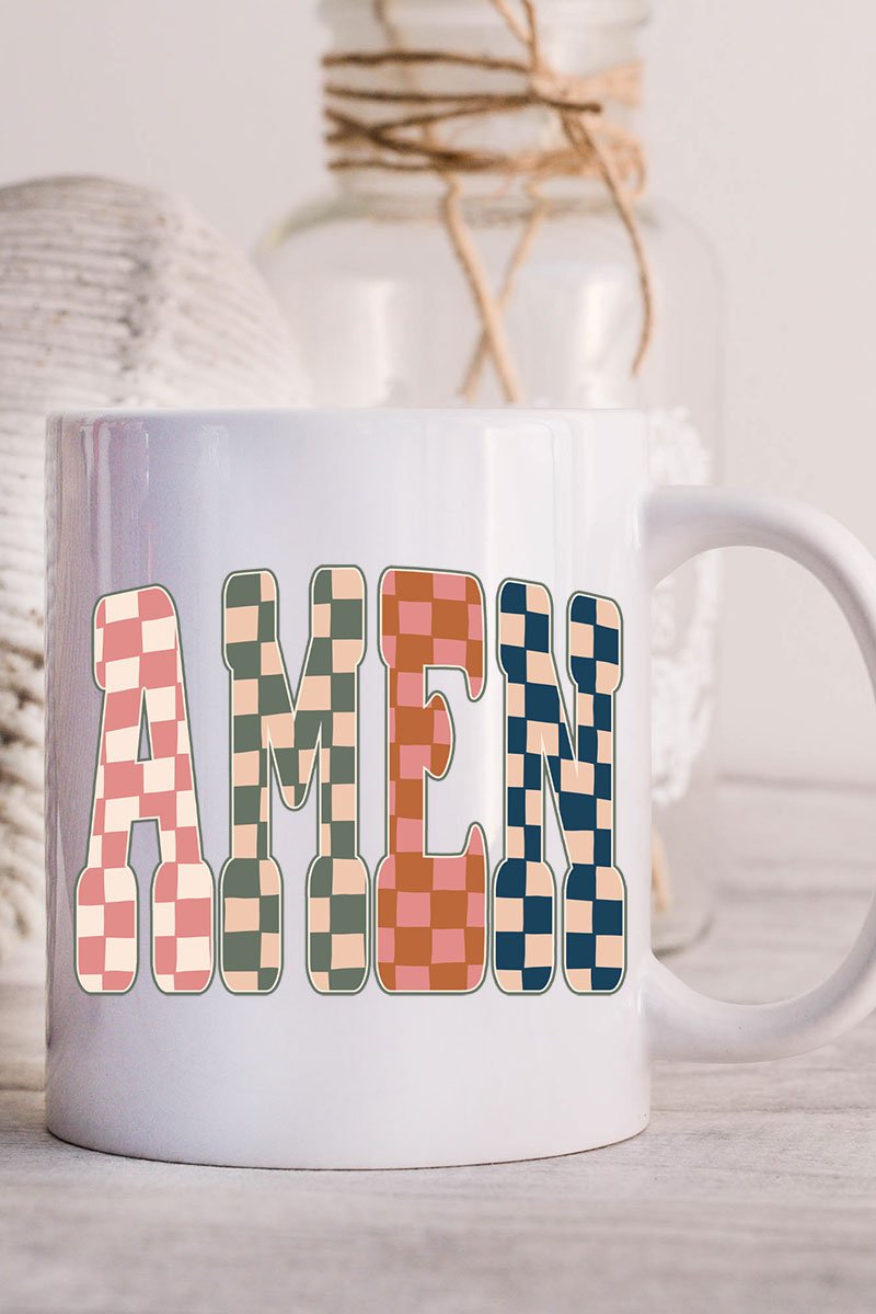 Checkered Amen Ceramic Mug - Wholesale Accessory Market