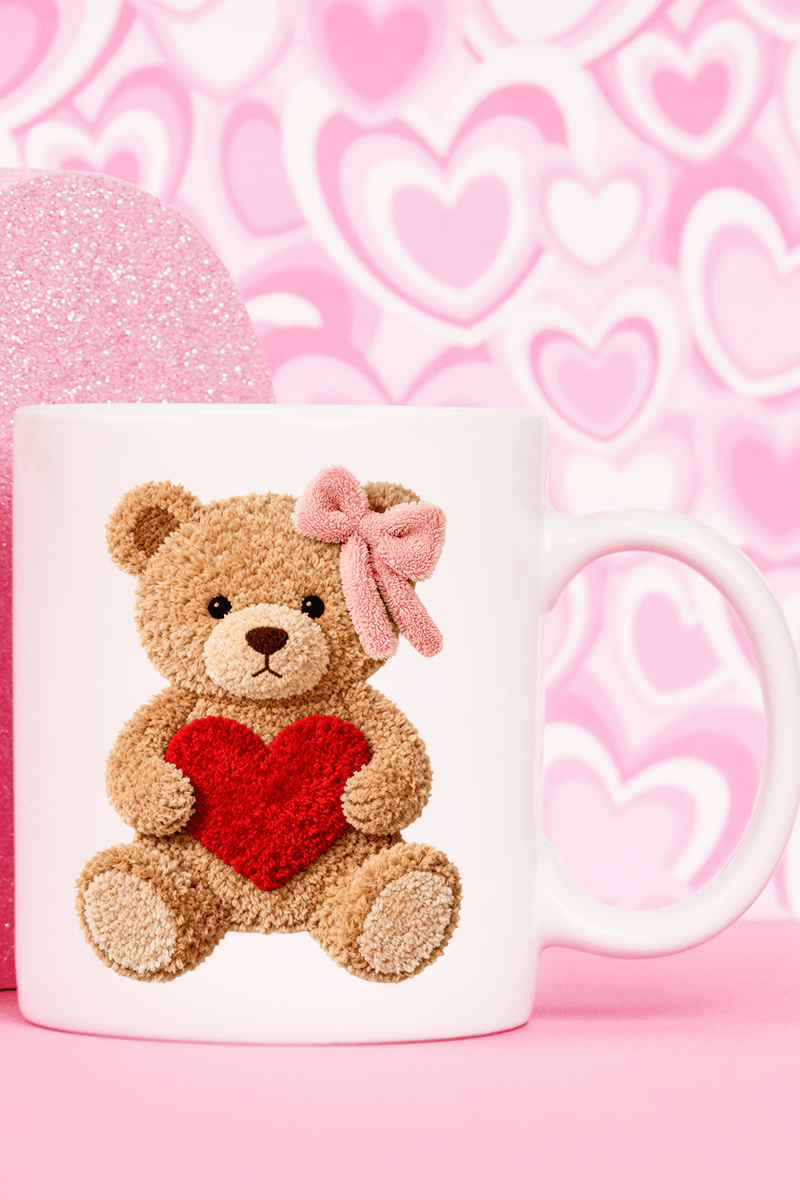 Cozy Heart Cub Faux Yarn Ceramic Mug - Wholesale Accessory Market