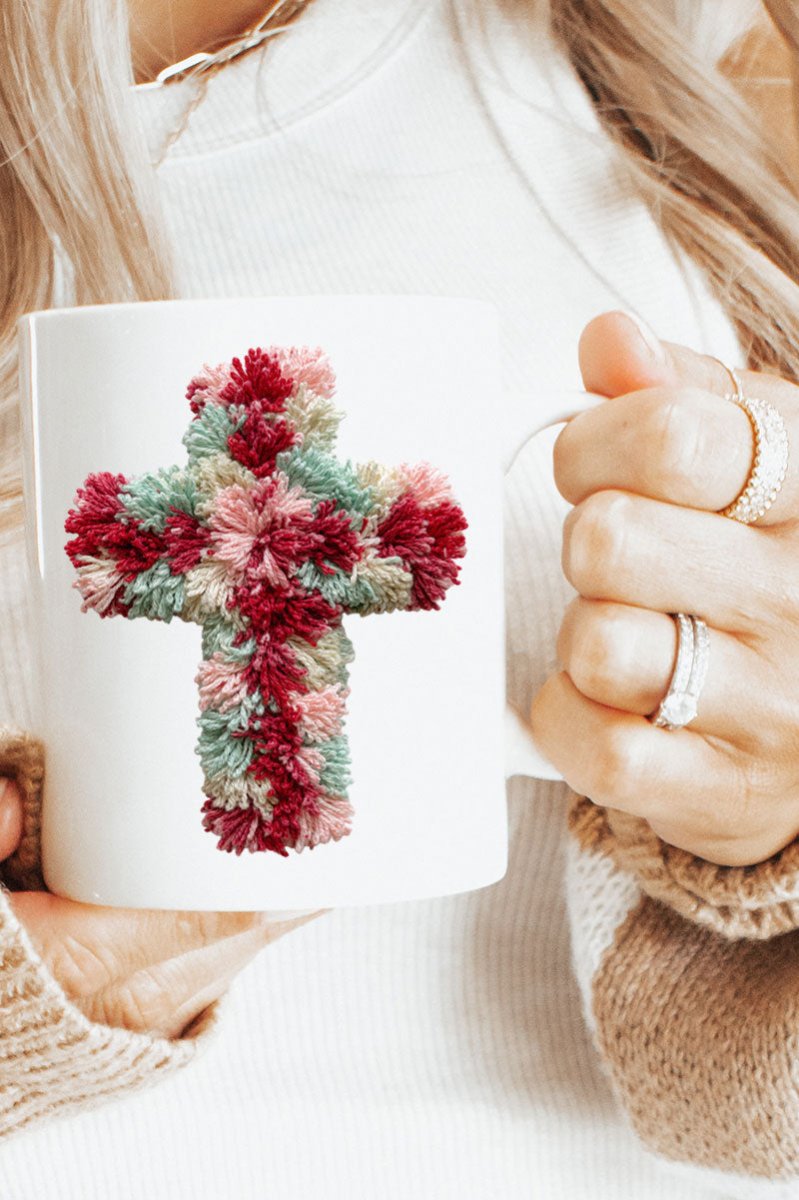 Faux Yarn Cross Ceramic Mug - Wholesale Accessory Market