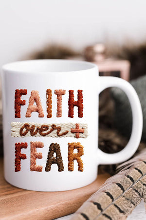 Faux Yarn Faith Over Fear Ceramic Mug - Wholesale Accessory Market