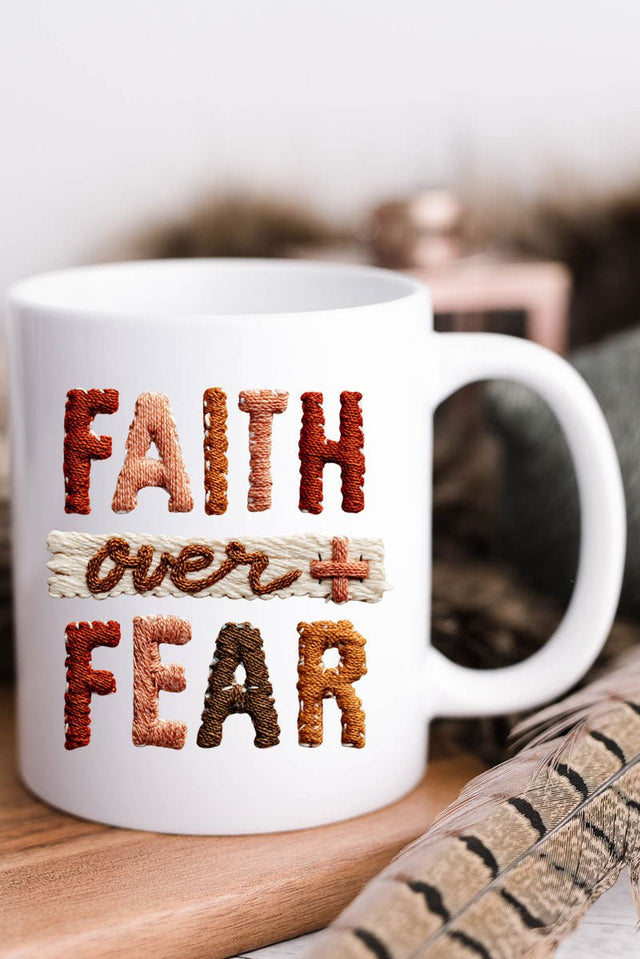 Faux Yarn Faith Over Fear Ceramic Mug - Wholesale Accessory Market