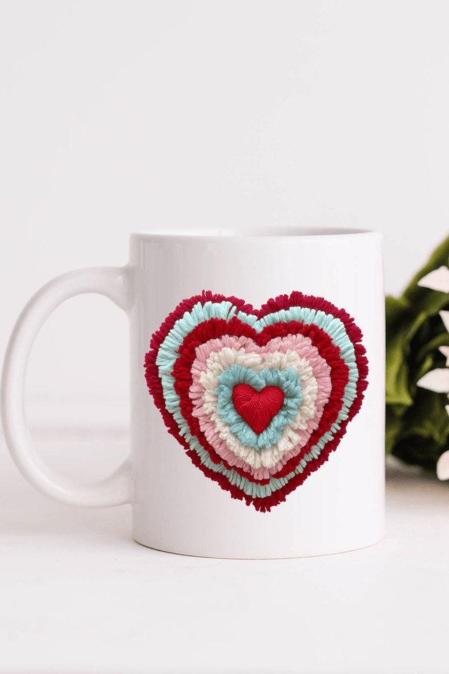 Faux Yarn Heart Collection Ceramic Mug - Wholesale Accessory Market