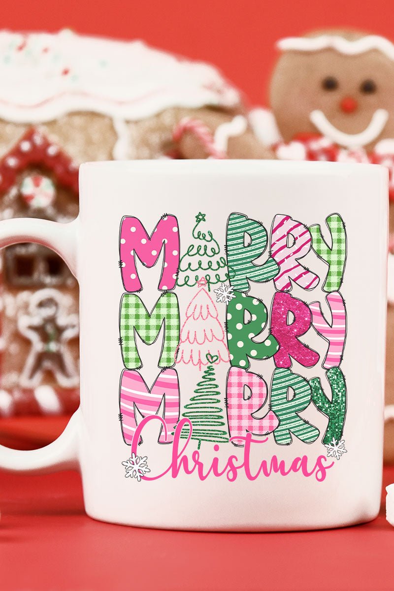 Green And Pink Merry Christmas Ceramic Mug - Wholesale Accessory Market