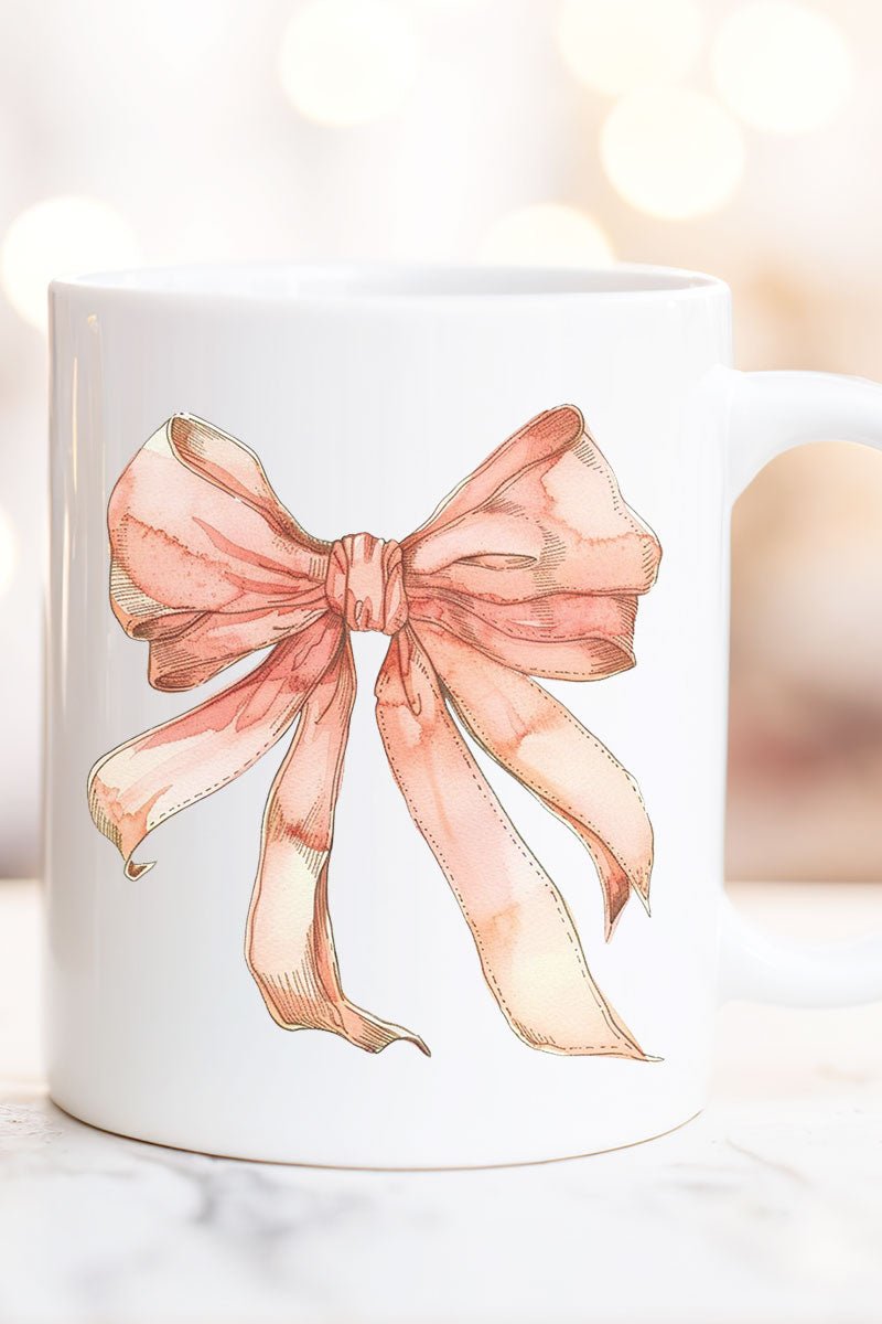 Peach Watercolor Bow Ceramic Mug - Wholesale Accessory Market