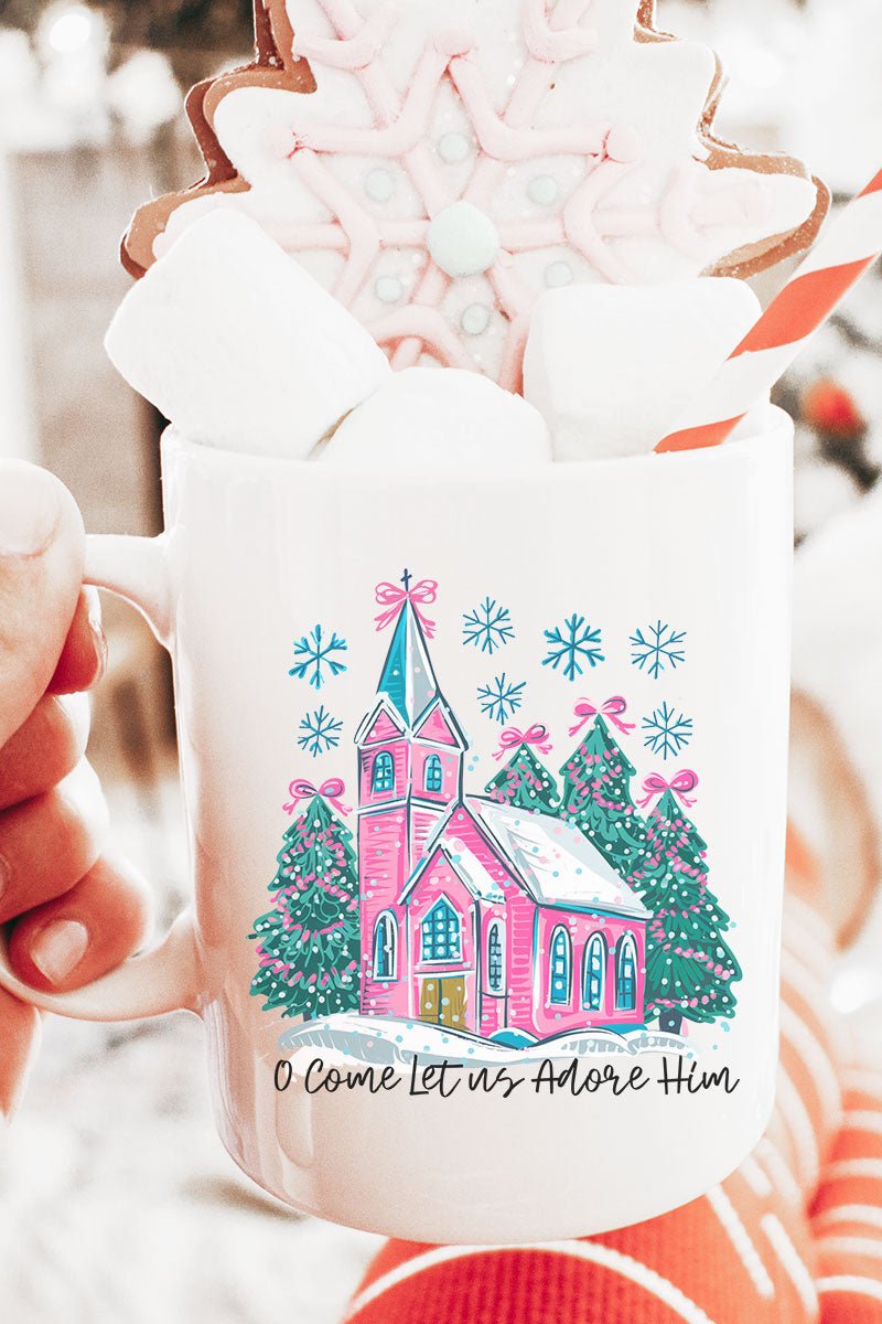 Pink Church Come Let Us Adore Him Ceramic Mug - Wholesale Accessory Market