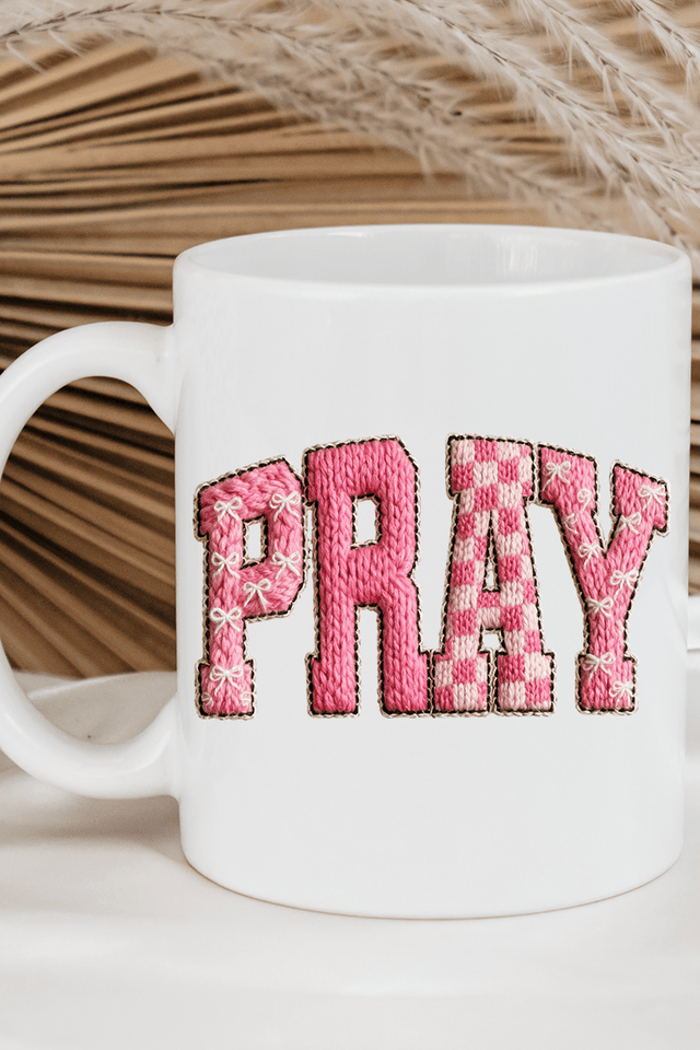 Pink Faux Yarn Coquette Pray Ceramic Mug - Wholesale Accessory Market