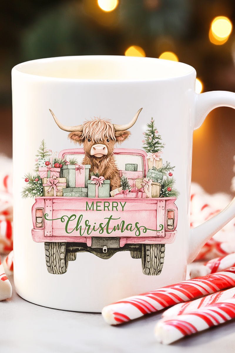 Pink Highland Cow Christmas Ceramic Mug - Wholesale Accessory Market