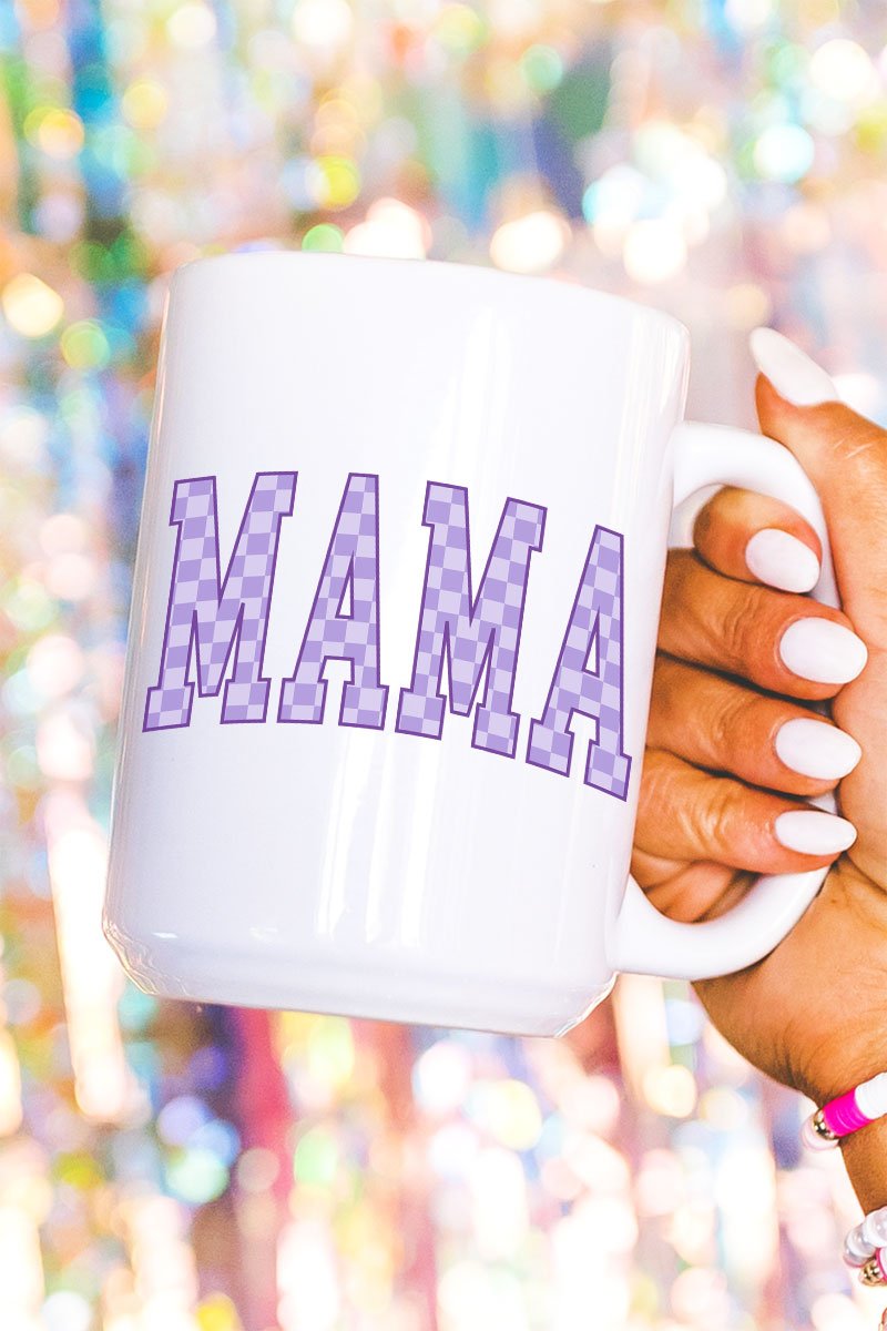 Purple Checkered Mama Ceramic Mug - Wholesale Accessory Market