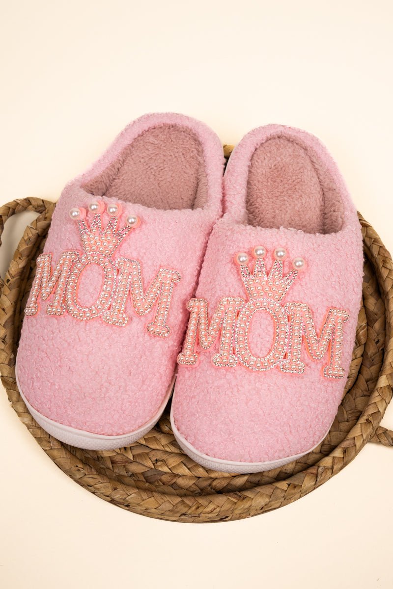 Pink Pearl Queen Mom Plush Slippers - Wholesale Accessory Market