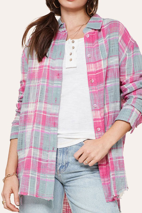 Maple Mist Pink Multi Plaid Button Shirt - Wholesale Accessory Market