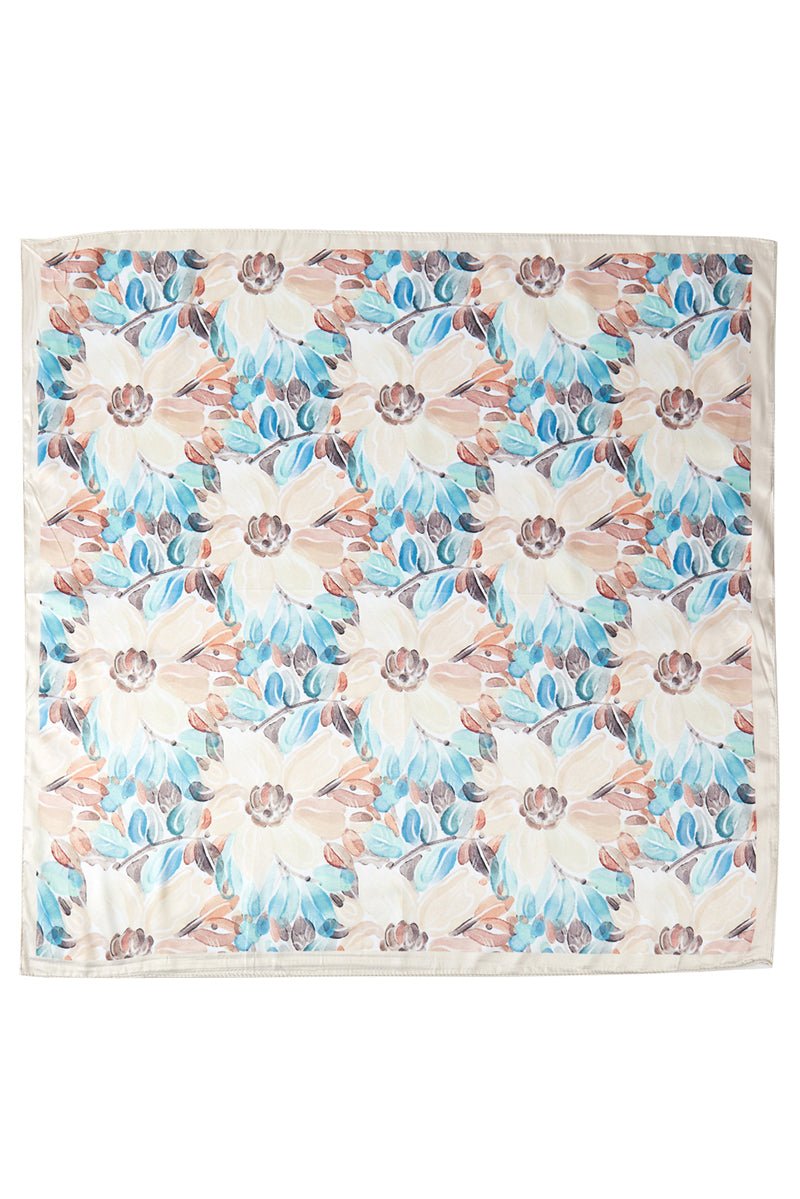 Painted Garden Beige Square Satin Scarf - Wholesale Accessory Market