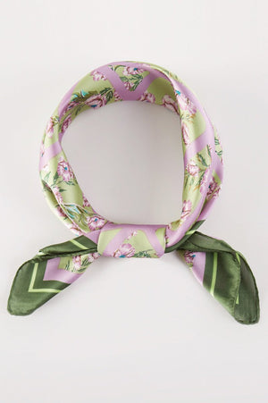 Botanical Edge Pink & Green Square Satin Scarf - Wholesale Accessory Market