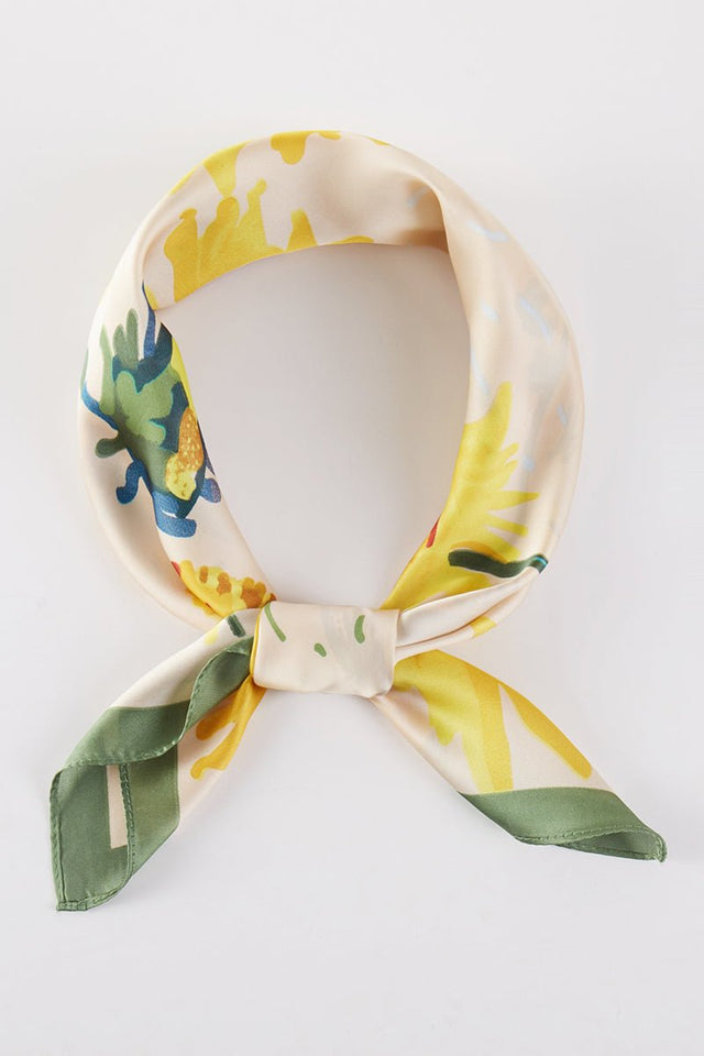 Golden Hour Bloom Beige Square Satin Scarf - Wholesale Accessory Market