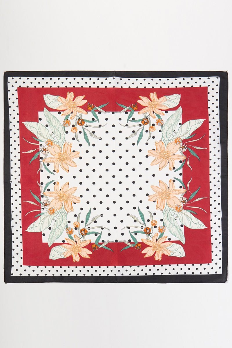 Dotted Daisy Red Square Satin Scarf - Wholesale Accessory Market
