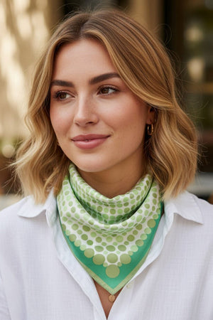 Forward Motion Green Dots Square Satin Scarf - Wholesale Accessory Market