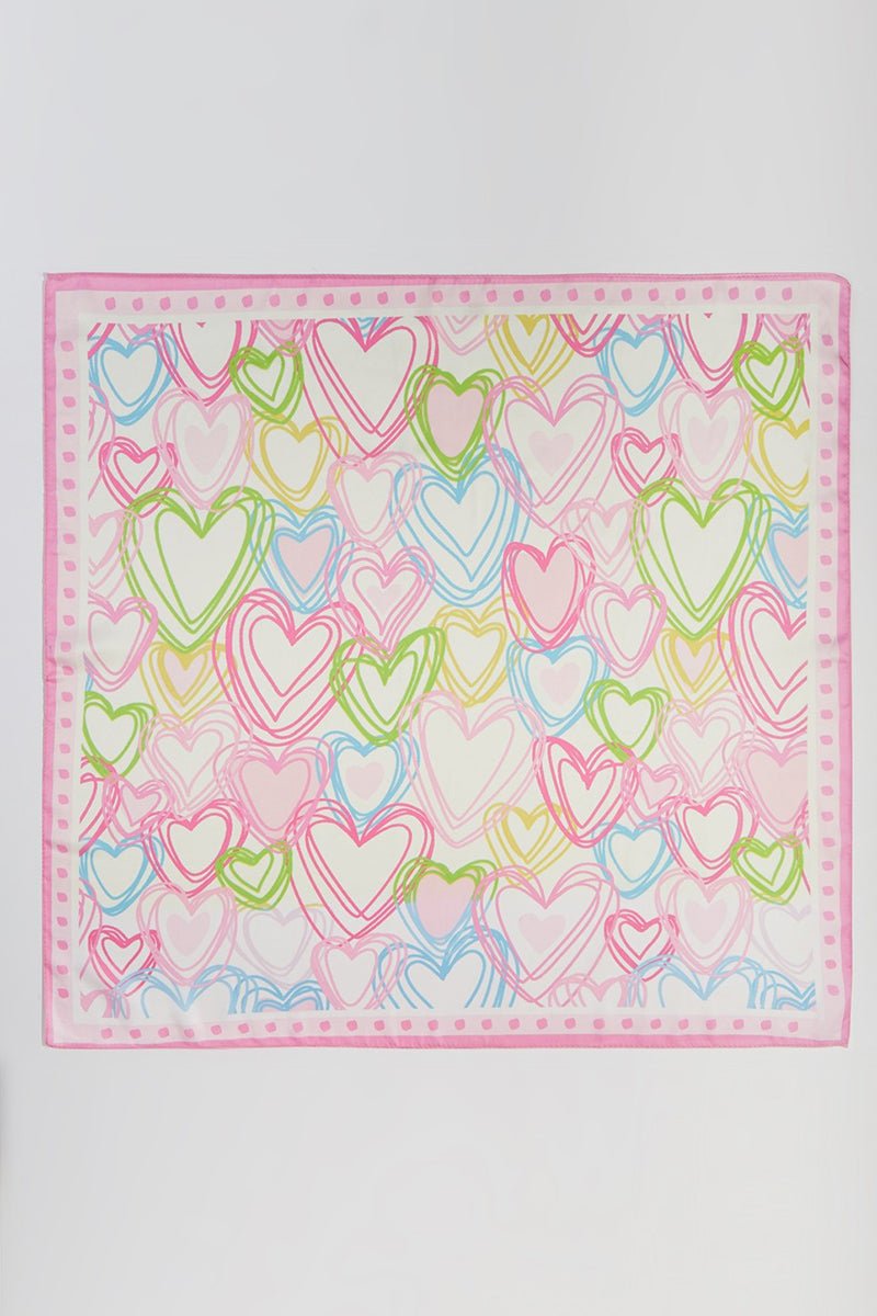 Heart Sketch Pink Square Satin Scarf - Wholesale Accessory Market