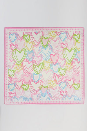 Heart Sketch Pink Square Satin Scarf - Wholesale Accessory Market