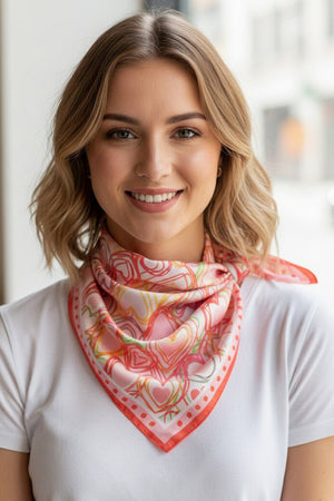 Heart Sketch Red Square Satin Scarf - Wholesale Accessory Market