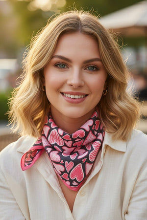 Love In Motion Pink Square Satin Scarf - Wholesale Accessory Market