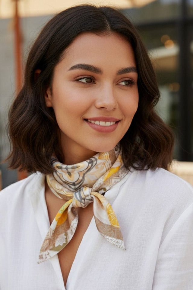 Valencia Oranges Taupe Square Satin Scarf - Wholesale Accessory Market