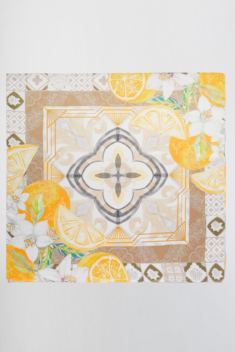 Valencia Oranges Taupe Square Satin Scarf - Wholesale Accessory Market