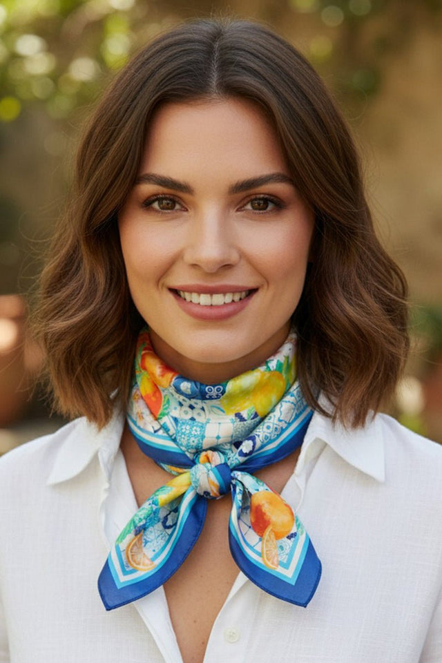 Citrus Club Blue Square Satin Scarf - Wholesale Accessory Market