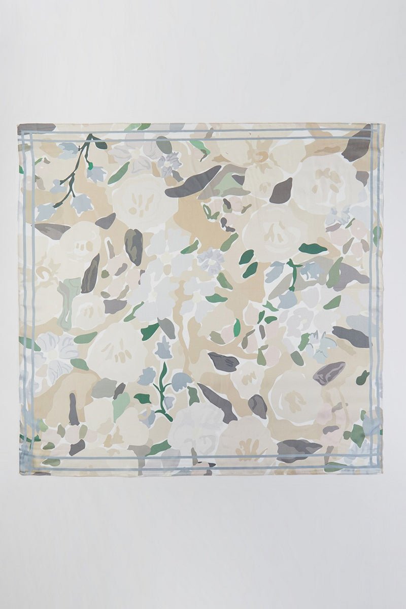Brushstroke Blooms Beige Square Satin Scarf - Wholesale Accessory Market
