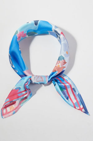 Brushstroke Blooms Blue Square Satin Scarf - Wholesale Accessory Market