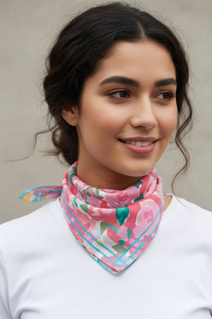 Brushstroke Blooms Pink Square Satin Scarf - Wholesale Accessory Market