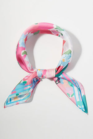 Brushstroke Blooms Pink Square Satin Scarf - Wholesale Accessory Market