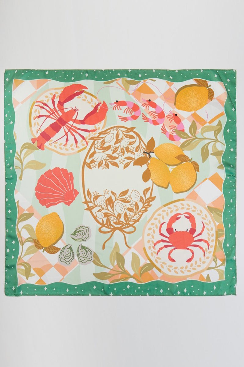Coastal Cafe Green Square Satin Scarf - Wholesale Accessory Market