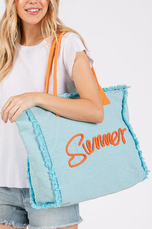 Summer Rope Text Blue Canvas Tote - Wholesale Accessory Market