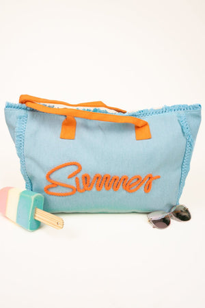 Summer Rope Text Blue Canvas Tote - Wholesale Accessory Market