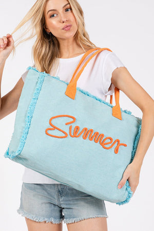 Summer Rope Text Blue Canvas Tote - Wholesale Accessory Market