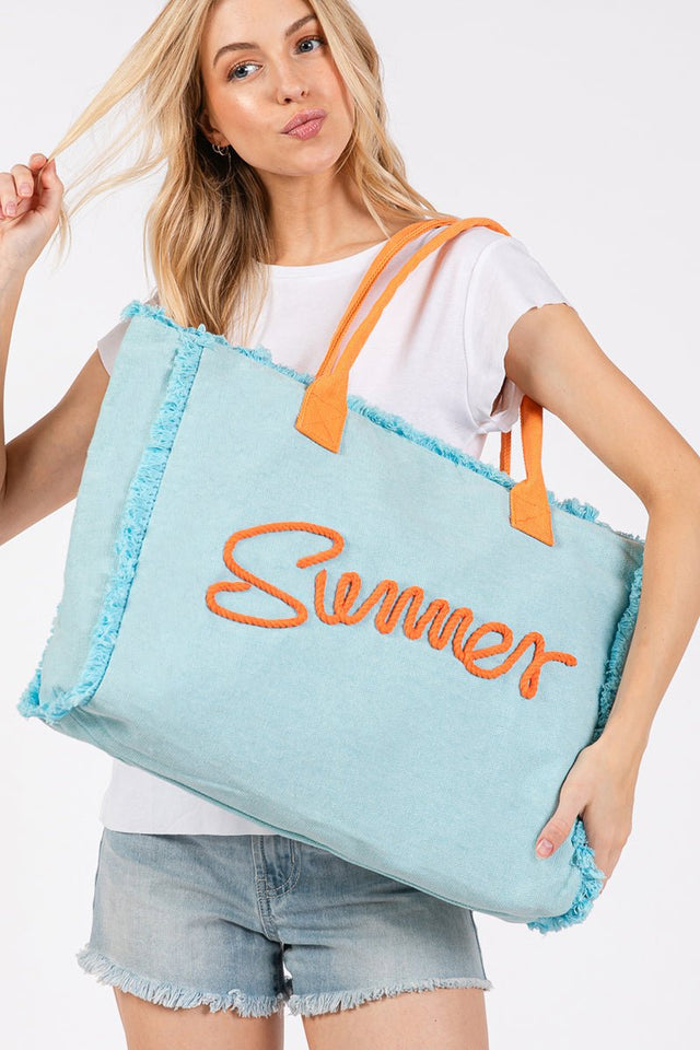 Summer Rope Text Blue Canvas Tote - Wholesale Accessory Market