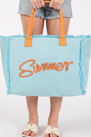Summer Rope Text Blue Canvas Tote - Wholesale Accessory Market