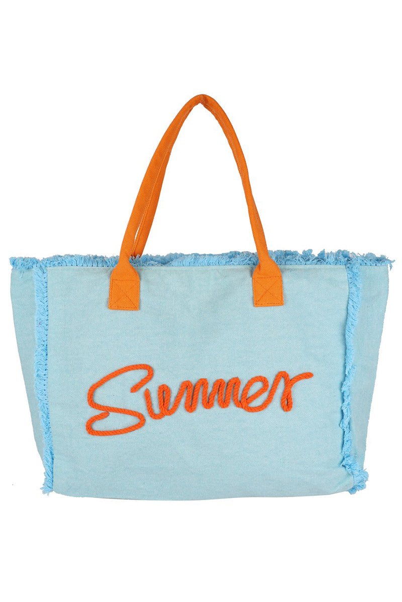 Summer Rope Text Blue Canvas Tote - Wholesale Accessory Market