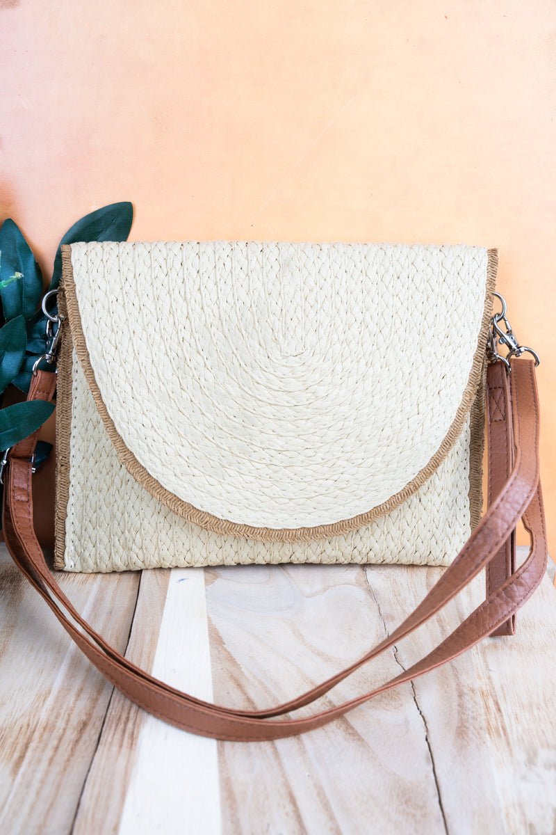 Island Escape Beige Straw Envelope Crossbody Clutch Wholesale