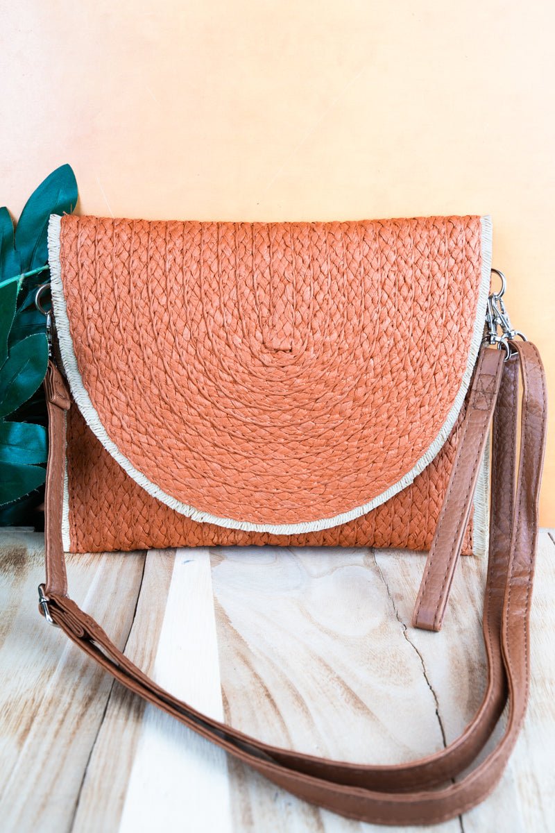 Island Escape Rust Straw Envelope Crossbody Clutch Wholesale