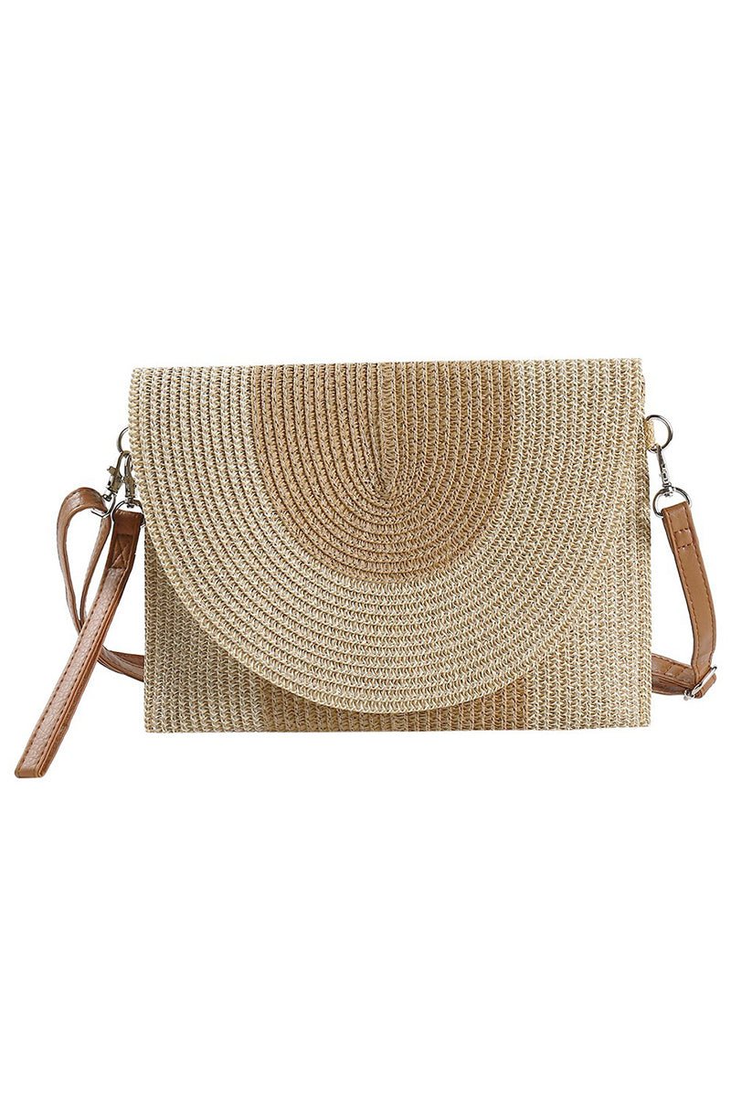 Capri Taupe Straw Envelope Crossbody Clutch - Wholesale Accessory Market