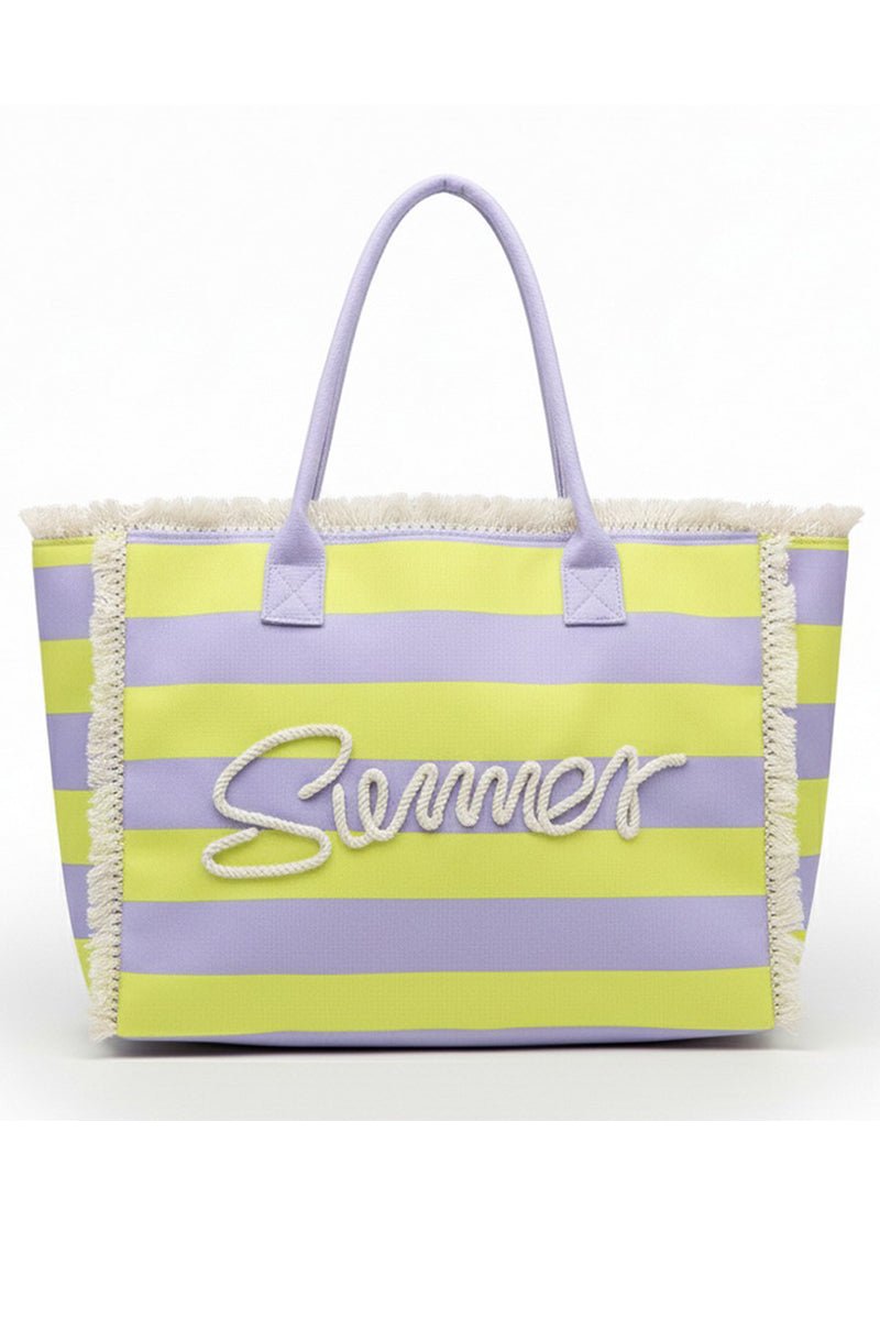 Summer Rope Text Lavender and Yellow Striped Tote Bag - Wholesale Accessory Market