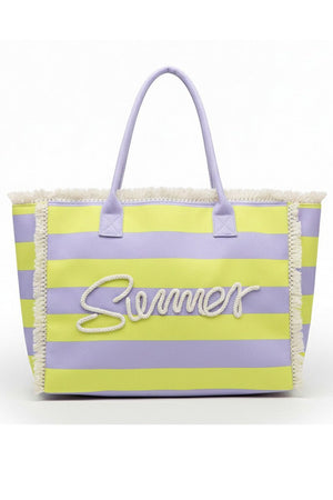 Summer Rope Text Lavender and Yellow Striped Tote Bag - Wholesale Accessory Market
