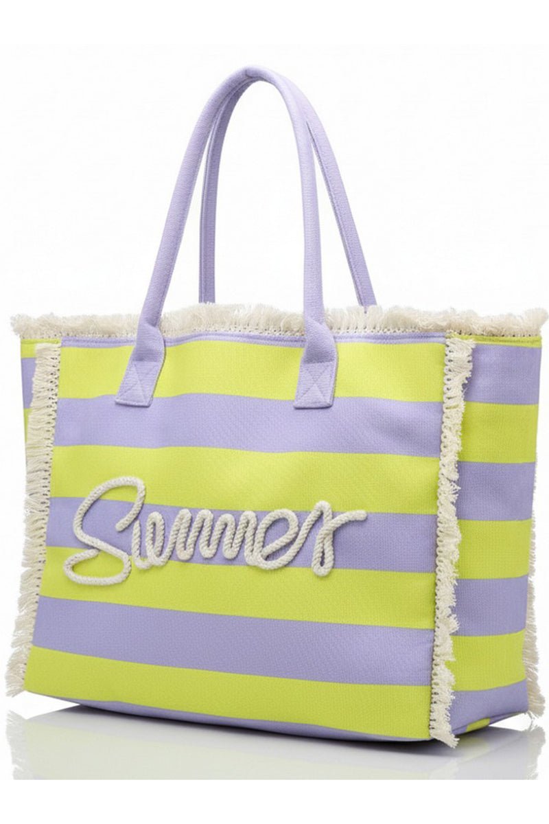 Summer Rope Text Lavender and Yellow Striped Tote Bag - Wholesale Accessory Market