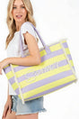 Summer Rope Text Lavender and Yellow Striped Tote Bag - Wholesale Accessory Market