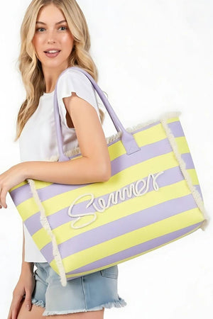 Summer Rope Text Lavender and Yellow Striped Tote Bag - Wholesale Accessory Market