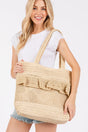 Sunny Getaway Beige Ruffle Crochet Straw Tote Bag - Wholesale Accessory Market