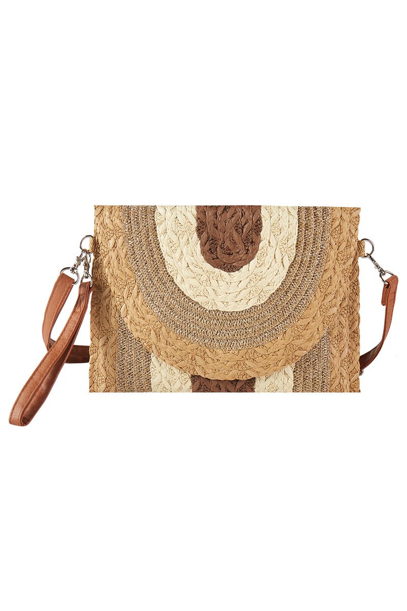 Sunlit Style Taupe Multi Straw Envelope Crossbody Clutch - Wholesale Accessory Market