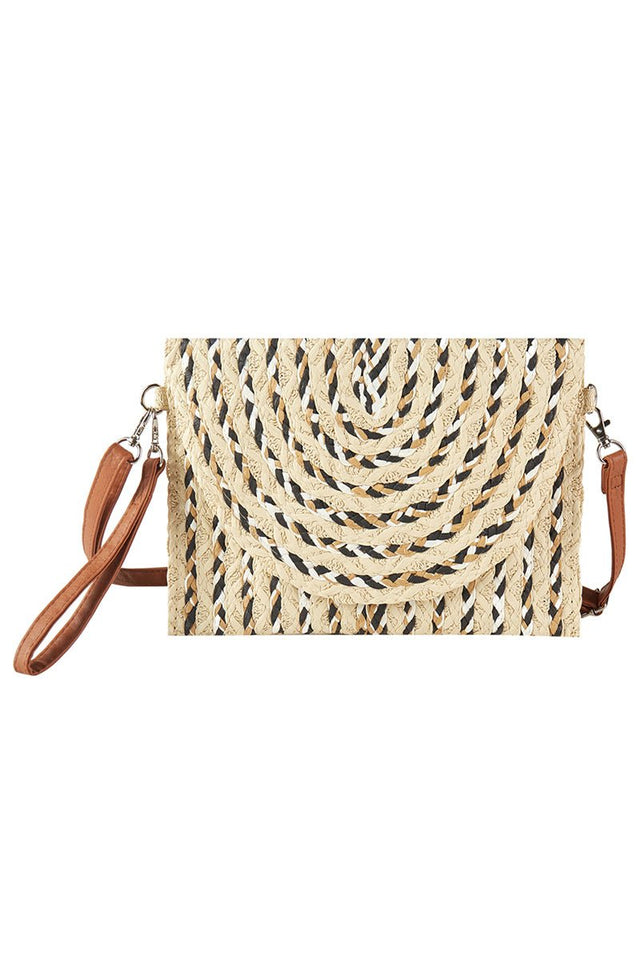 Santorini Beige Multi Straw Envelope Crossbody Clutch - Wholesale Accessory Market